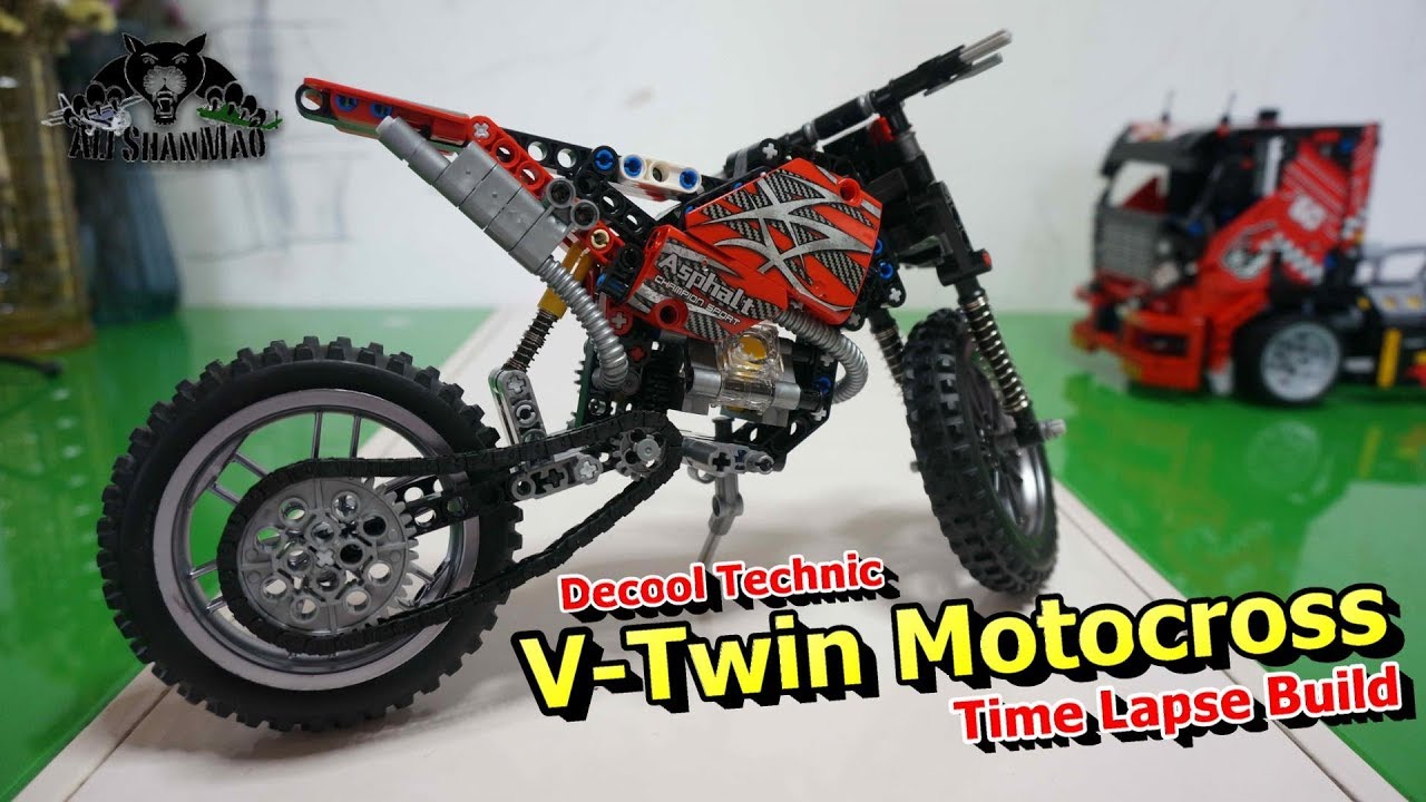 Decool Technic V Twin Two Cylinder Engine Motocross Dirt Bike Time Lapse Build