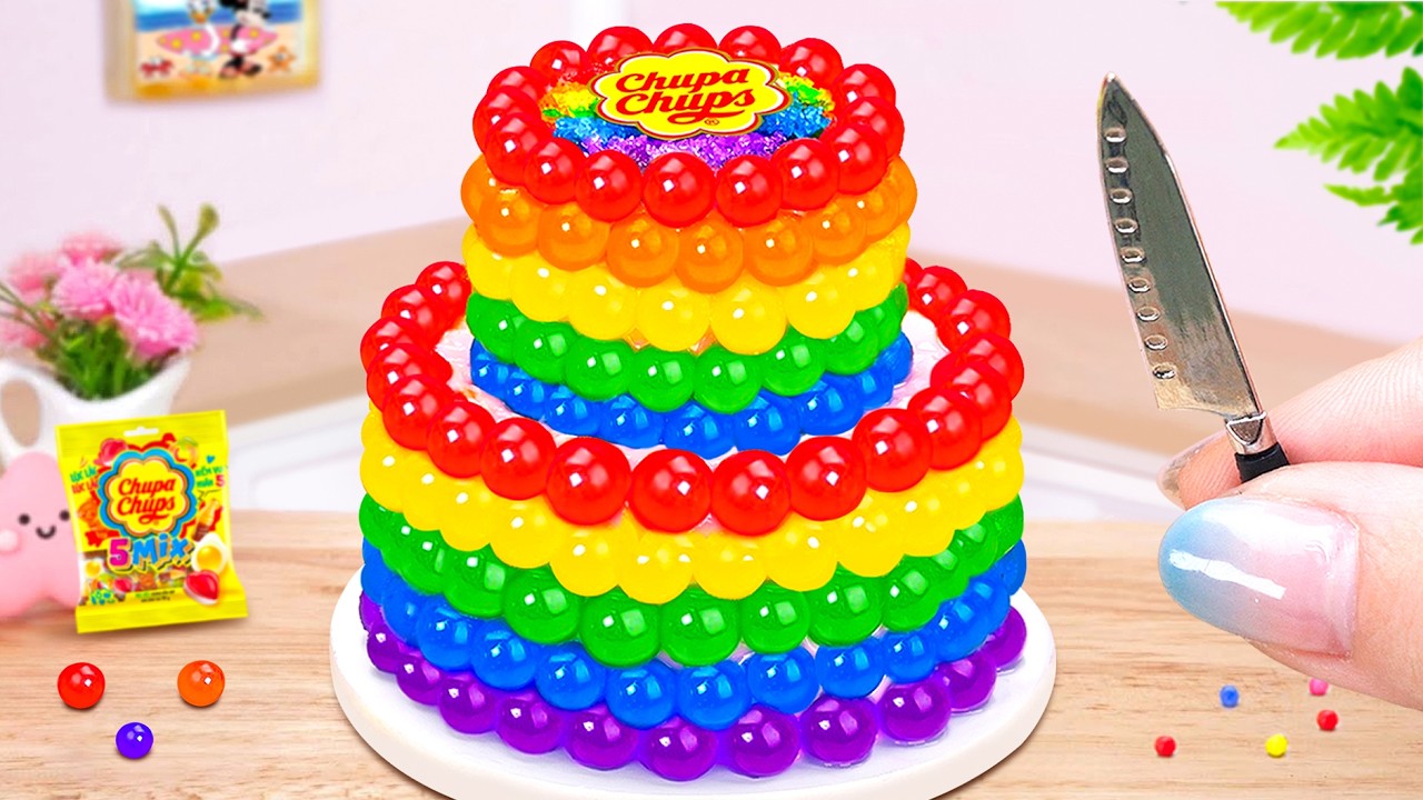 Chupa Chups Rainbow Cake 🌈 Melting Mini Chocolate Cake with Fun Decoration 💕