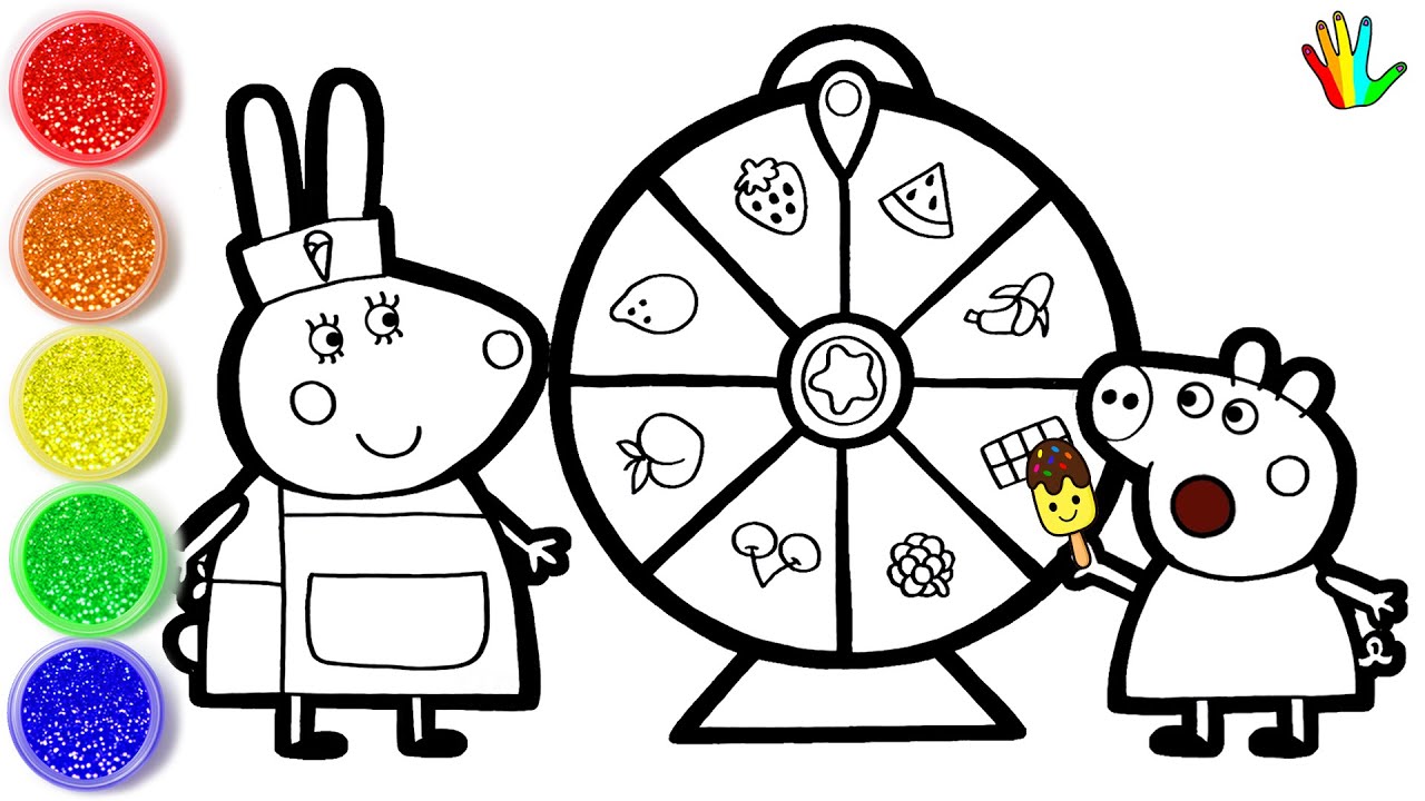 How to draw Peppa Pig Family Drawing and Coloring Page for kids - Miss Rabbit & Suzy Sheep