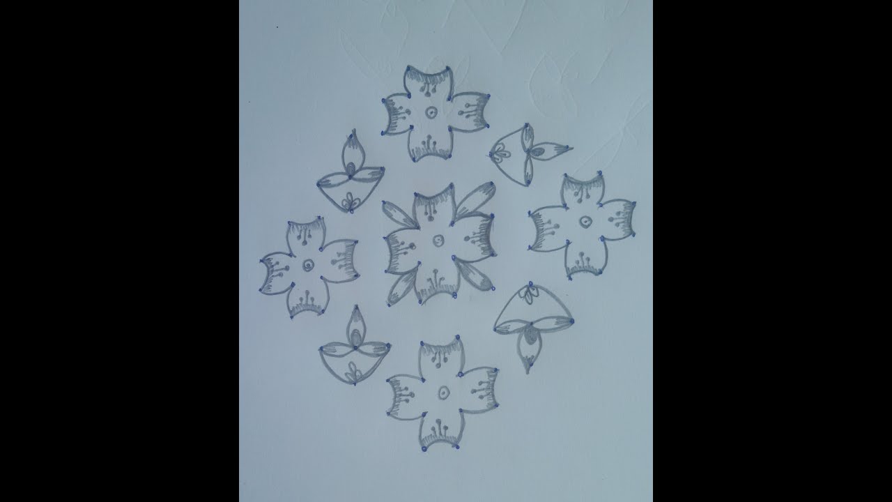 Rangoli designs dots kolam 12×2 dots 🌼 easy simple rangoli muggulu /daily kolam / #rangoliwithdots