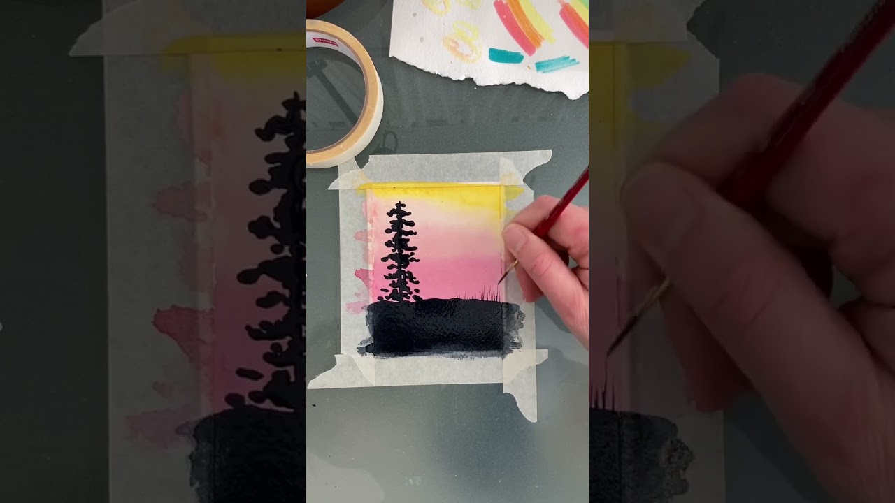 Easy Watercolor Sunset and Silhouette Painting