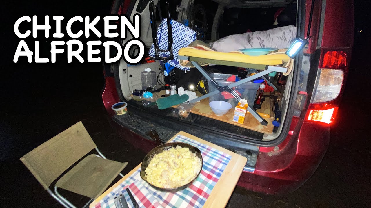 Cooking Chicken Alfredo Out of the Back of My Minivan Camper #Vanlife