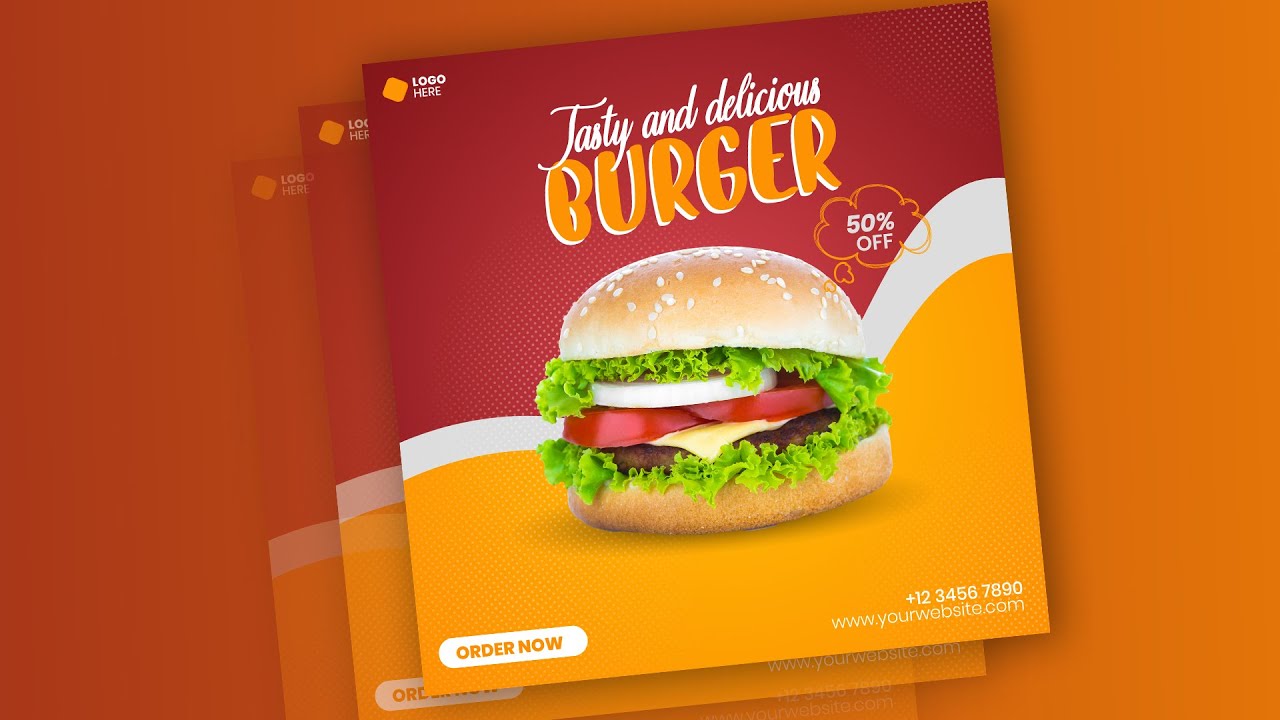 Fast food Restaurant Burger Food Social Media Post Design | Illustrator Tutorial I Nk designs