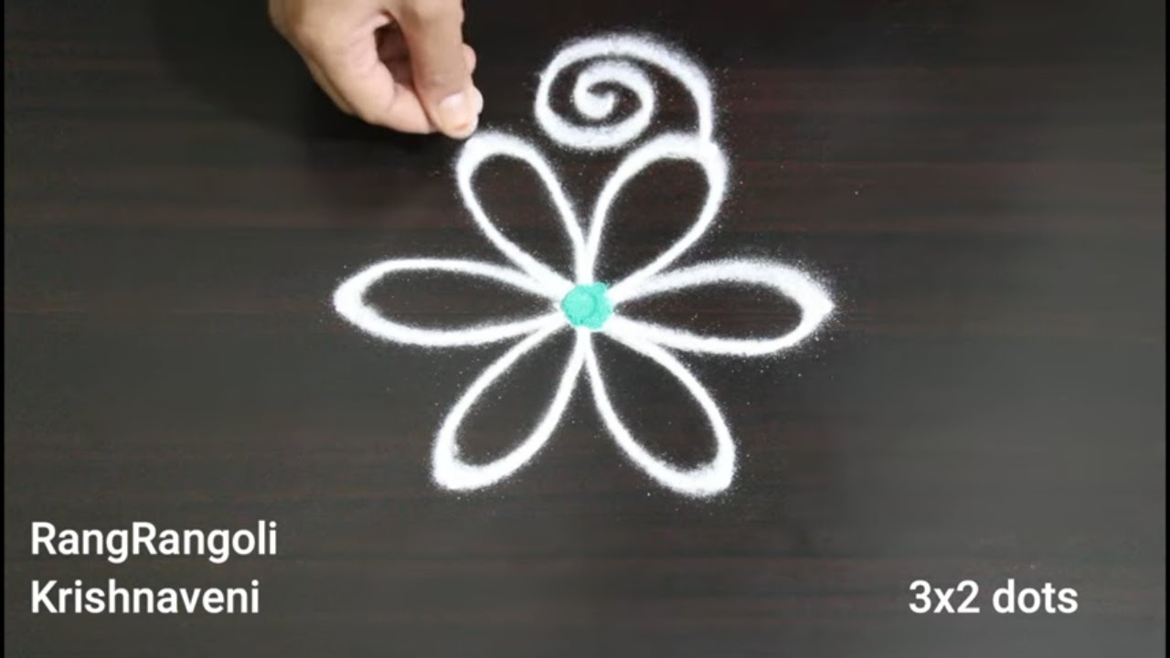 Easy Kolam for Daily Use🍀3x2 dots Simple Muggulu🍀Small Rangoli🍀RangRangoli Krishnaveni