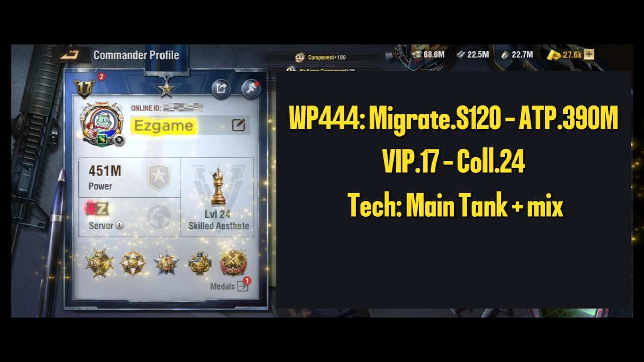 WARPATH ACCOUNT - WP444: Migrate.S120 - ATP.390M - VIP.17 - Coll.24 - Tech: Main tank + mix