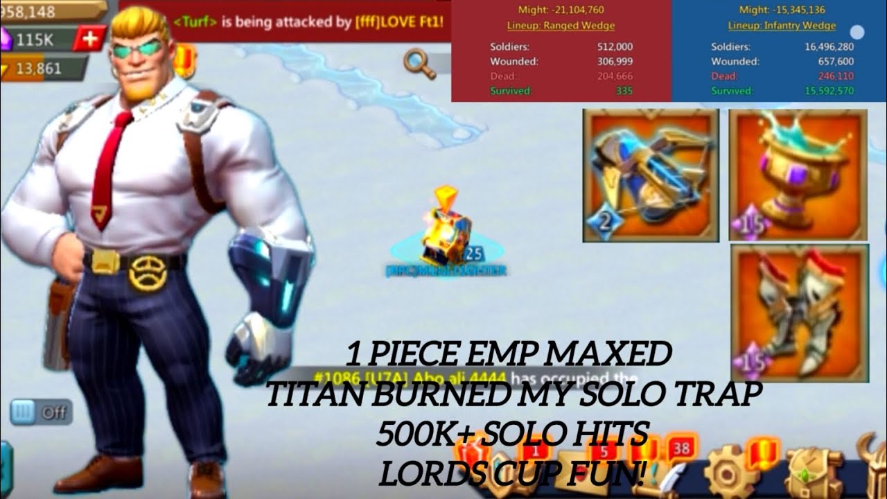 MY SOLO TRAP vs 1 PIECE EMP FULL 15 ASTRA MAXED TITAN AND LORDS CUP FUN MOMENTS! LORDS MOBILE