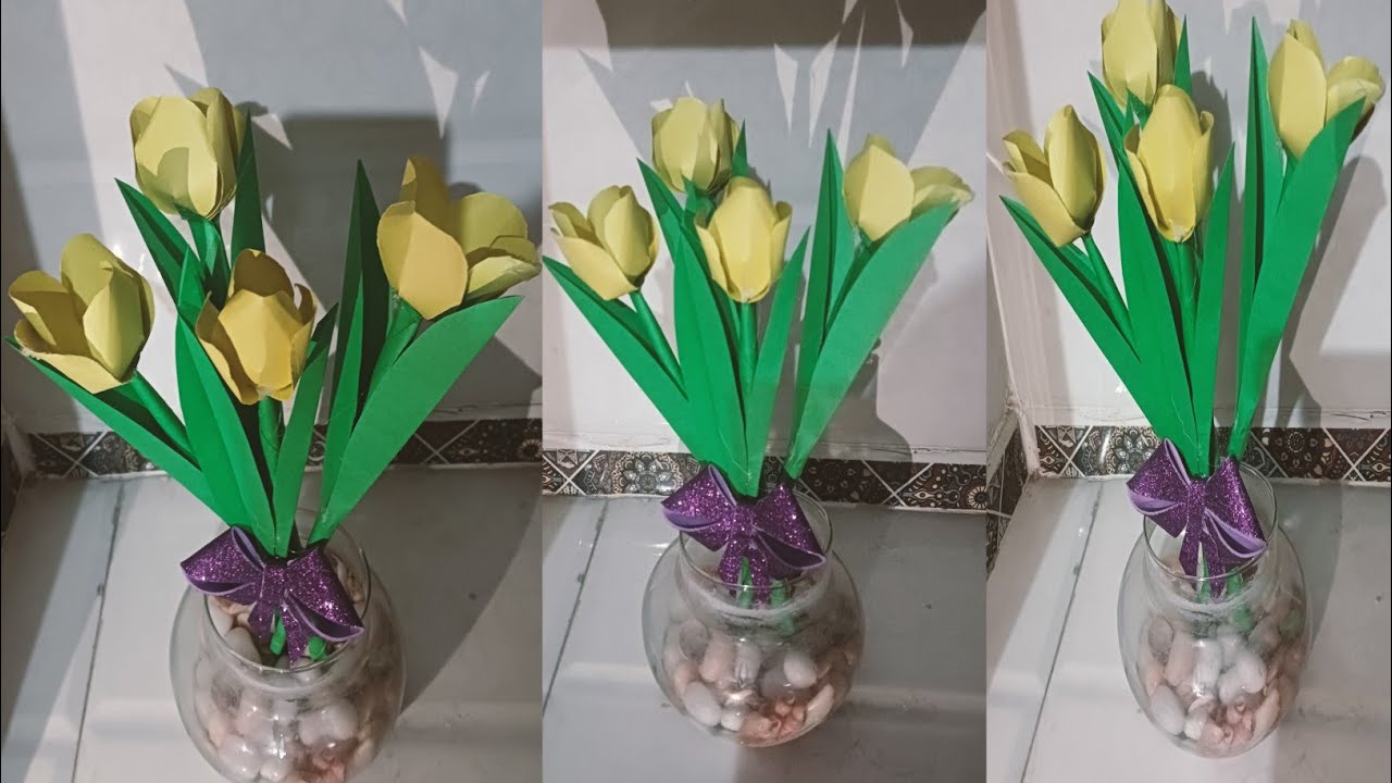 Lotus Paper flower making।Howtomakepapertulipflower।diytulip diyflowel। OrigamiTulip।