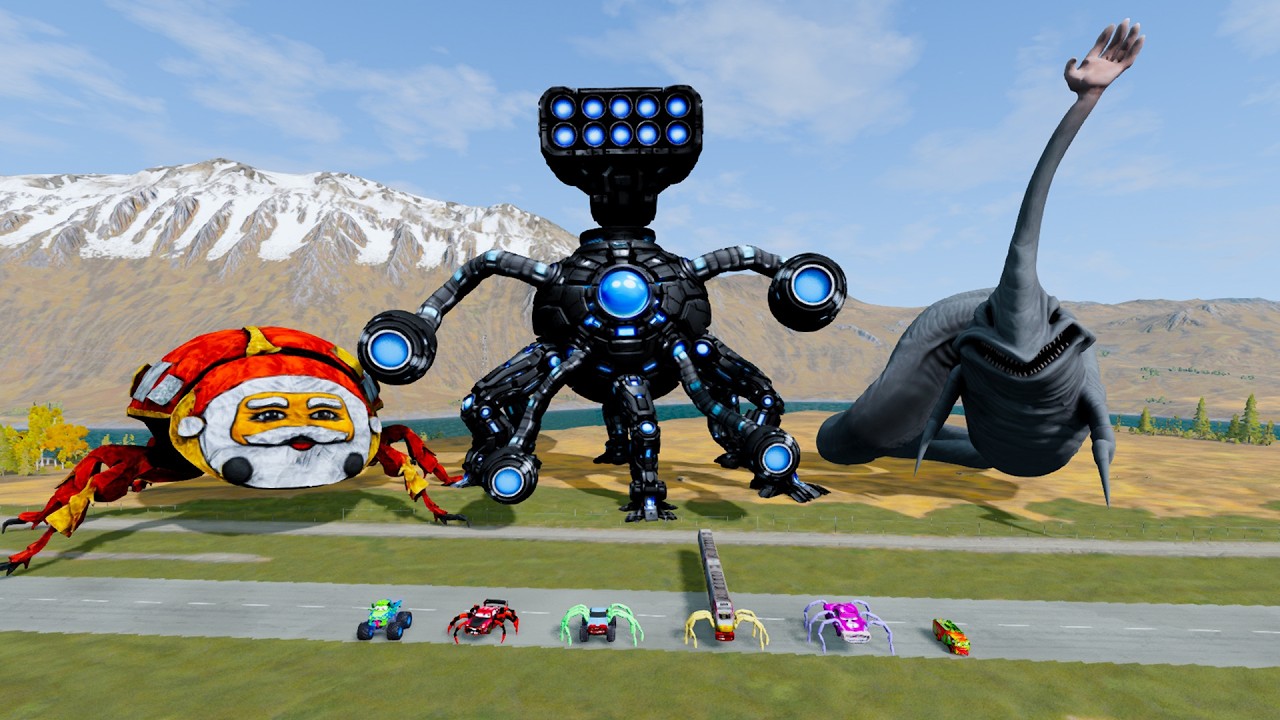ALL MONSTERS Big & Small Cars with NEW OMNIDROID 18 & SEA SERPENT – BeamNG Drive