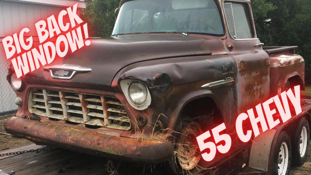 1955 Chevrolet big back window fresh out of the pasture! Barn find shortbed rust bucket!!!