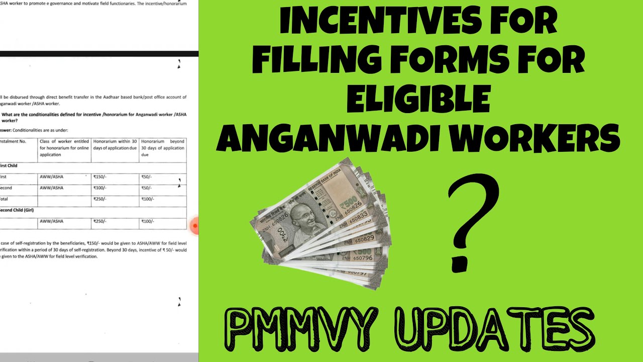 Incentives for  Filling PMMVY  Forms For  elligible  Anganwadi Workers
