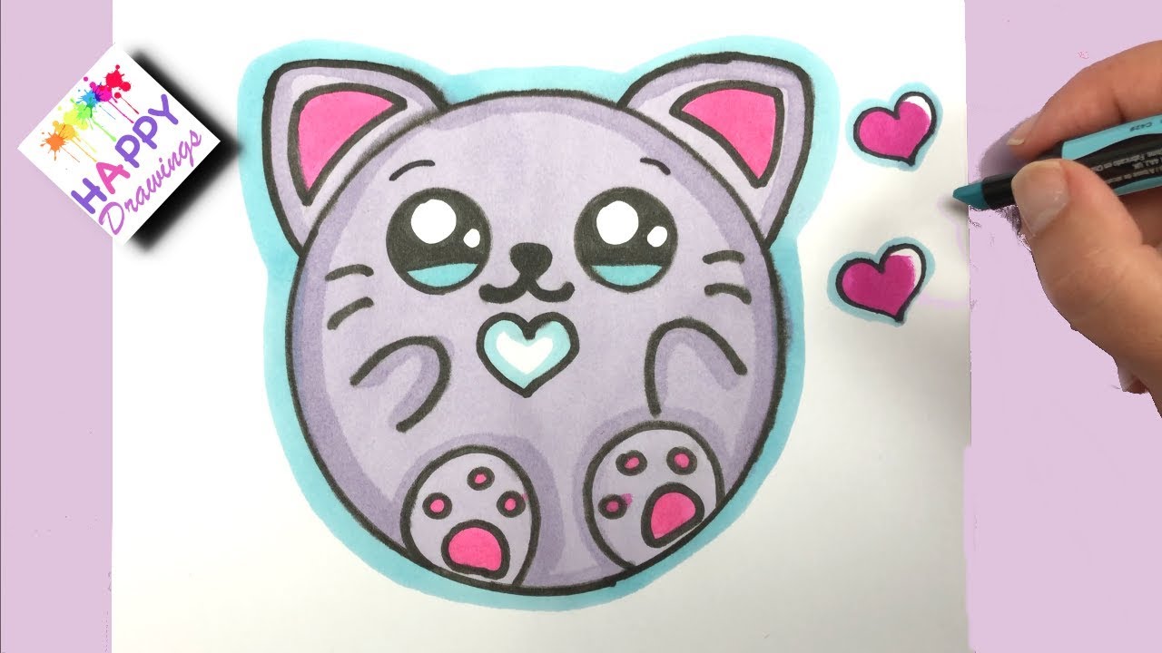 CUTE KITTEN DRAWING TUTORIAL : HOW TO DRAW  AND COLOR A KITTEN DONUT EASY