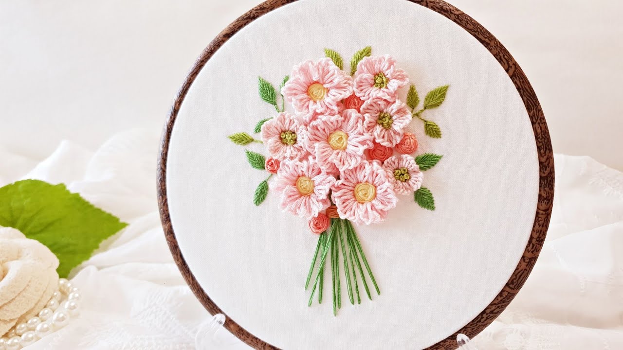 [프랑스자수] 분홍분홍한 장미 자수/ flower embroidery / pink rose