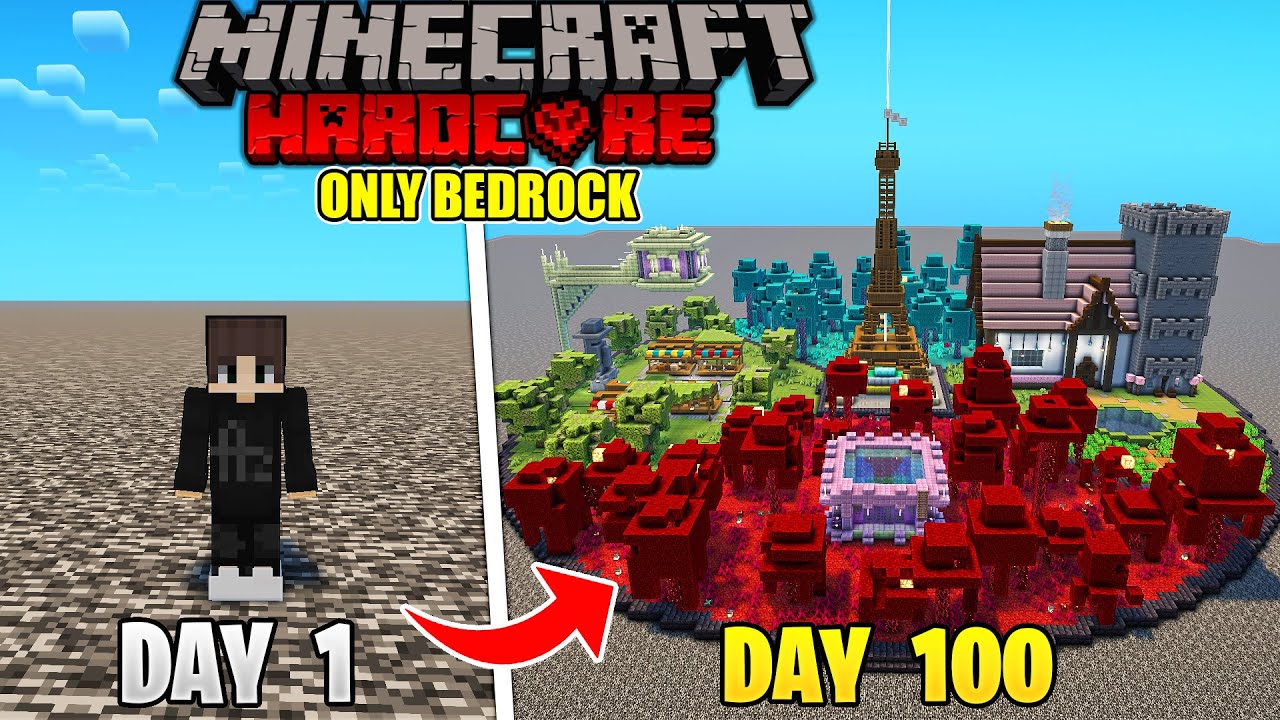 I Survived 100 Days In BEDROCK With NOTHING In Minecraft Hardcore(Hindi)!