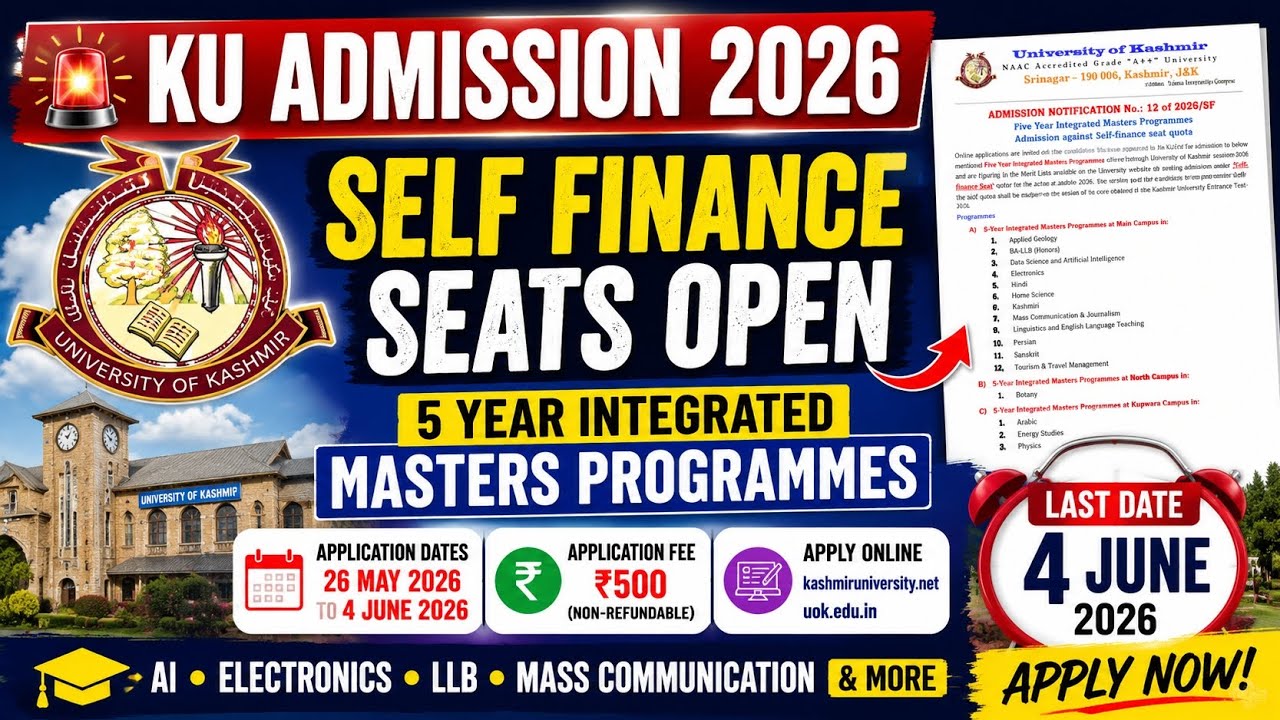 Kashmir University Admission 2026 | 5 Year Integrated Masters Self Finance Seats Open 🔥
