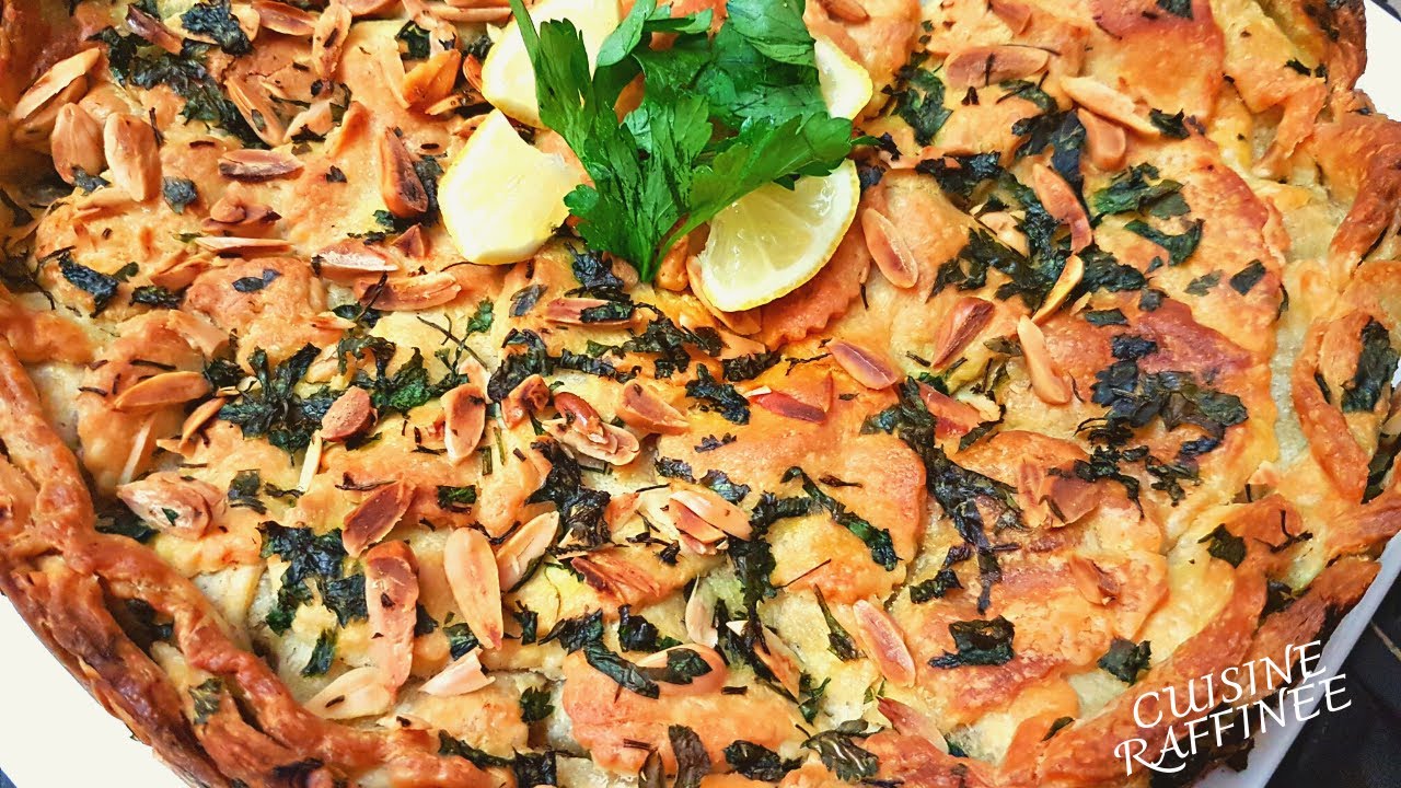 QUICHE AUX POULET ET EPINARDS  كيش بالدجاج و السبانخ بعجين المسمن مورقة مقرمشة و سهلة التحضير