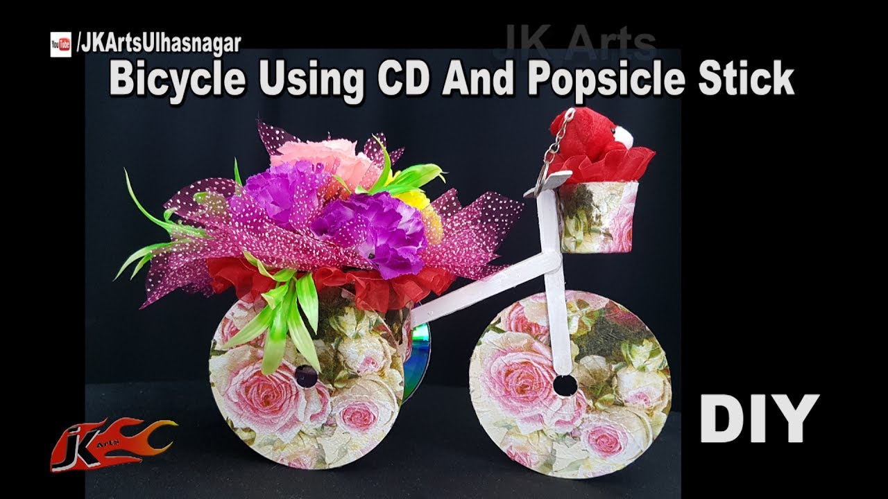 Bicycle Using CD And Popsicle Stick | Gift Idea | Best Out of Waste | JK Arts 1231