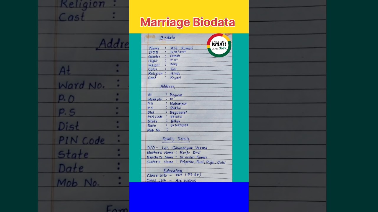 Marriage biodata in English | #biodata #resume  #marriageproposal #marriageprofile #shorts