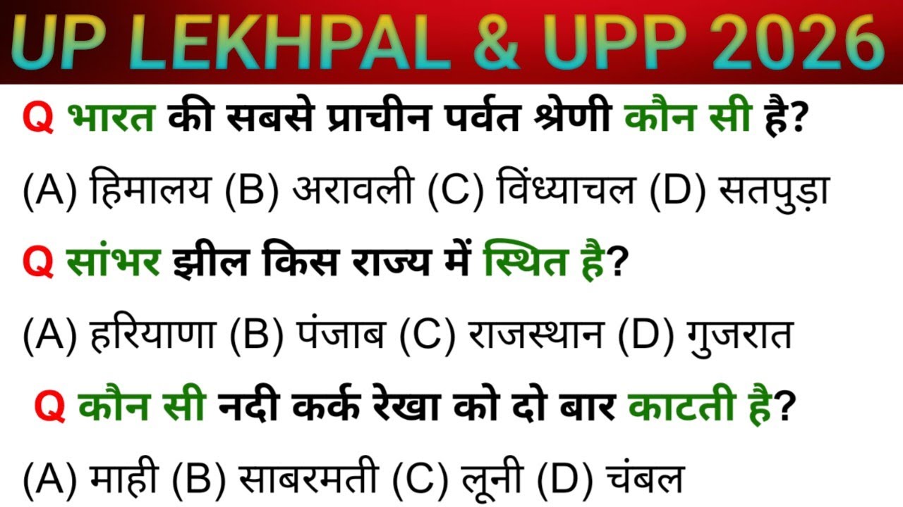 UP Lekhpal 2026 – Top 50 Important Questions | परीक्षा में पूछे जाने वाले सवाल