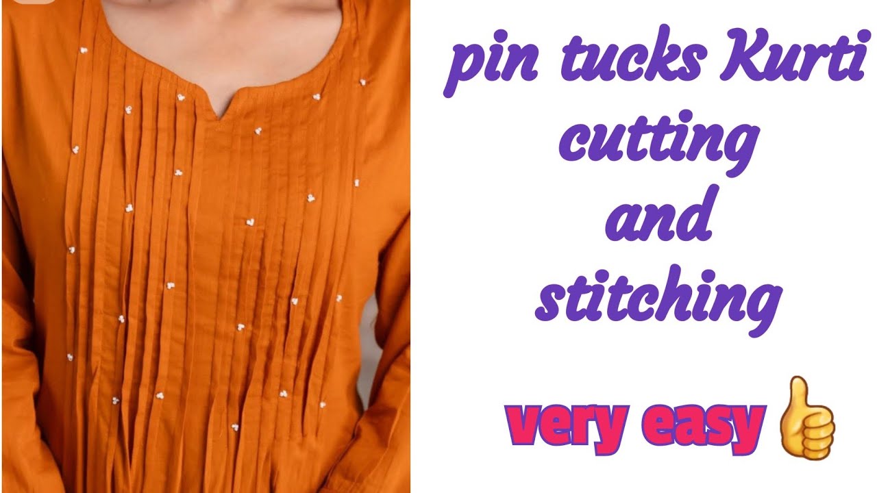 Pin tucks kurti cutting and stitching easy method// straight kurti cutting and stitching 