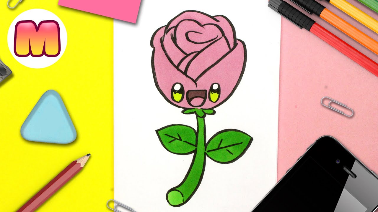 COMO DIBUJAR UNA ROSA KAWAII  🌹 Dibujos faciles kawaii 🌹 Aprende a Dibujar con Jape