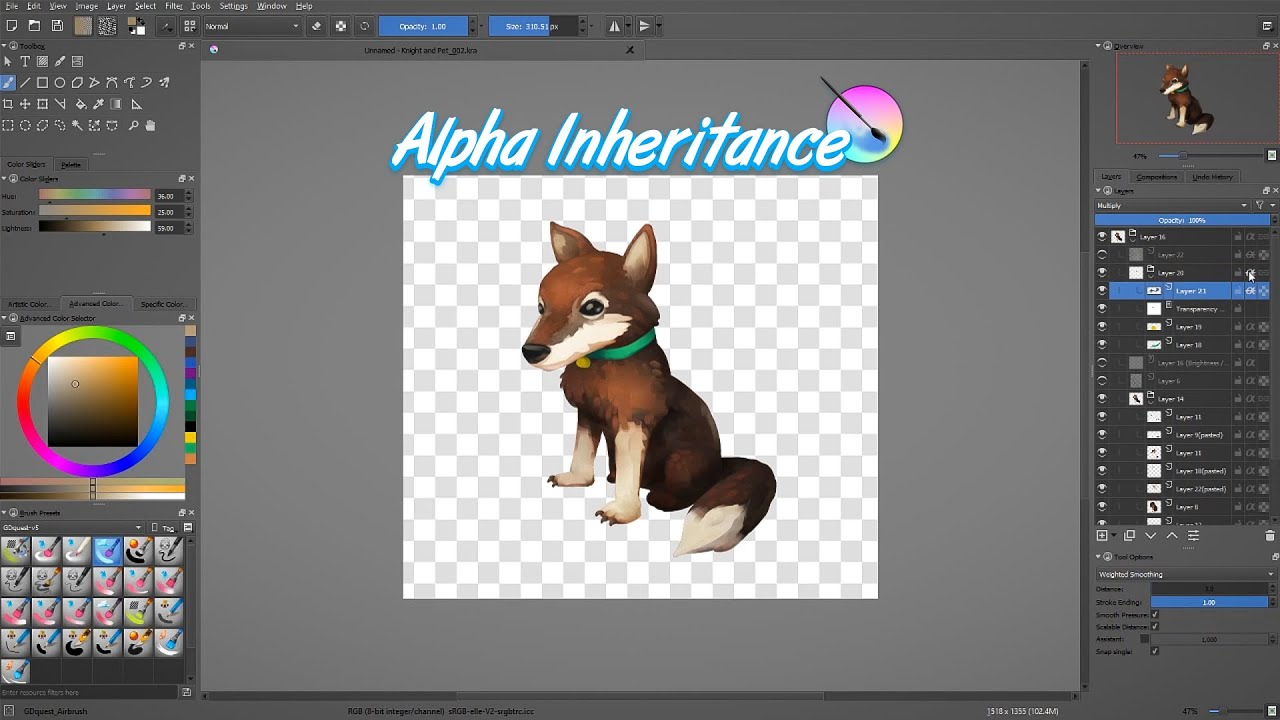 Создание обтравочных масок в Krita — руководство по Inherit Alpha