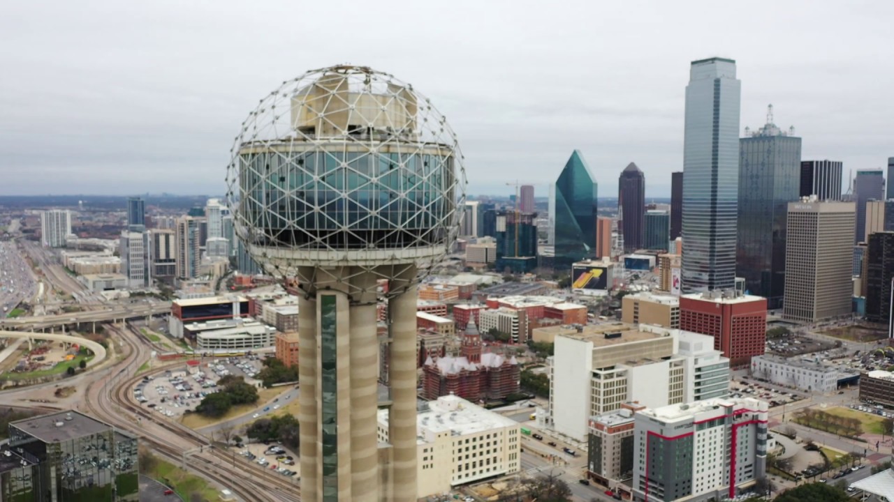 Reunion Tower, The Grassy Knoll and Dealey Plaza Aerial view