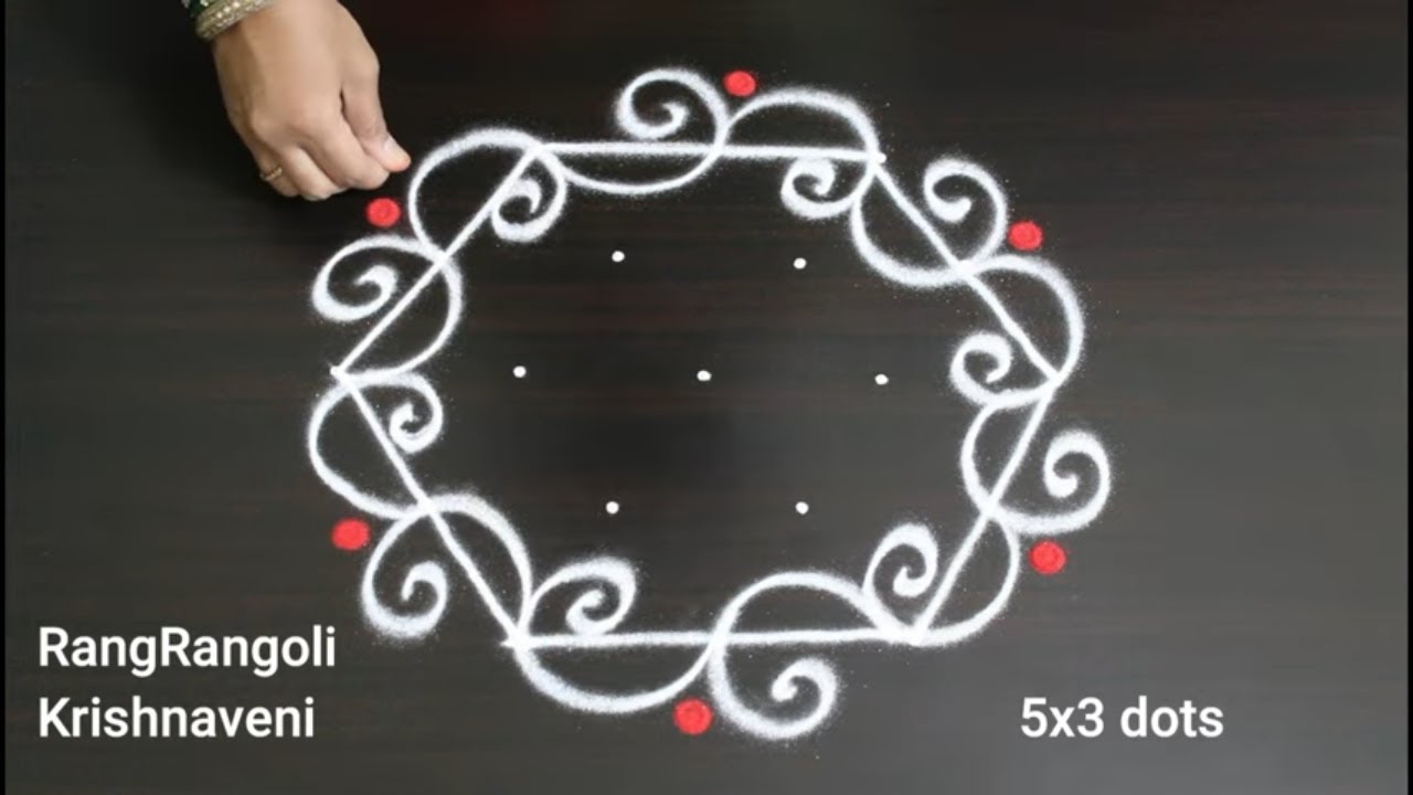 Sukravaram Muggulu🌷5x3 dots Easy Kolam🌷Simple Friday Rangoli🌷RangRangoli Krishnaveni
