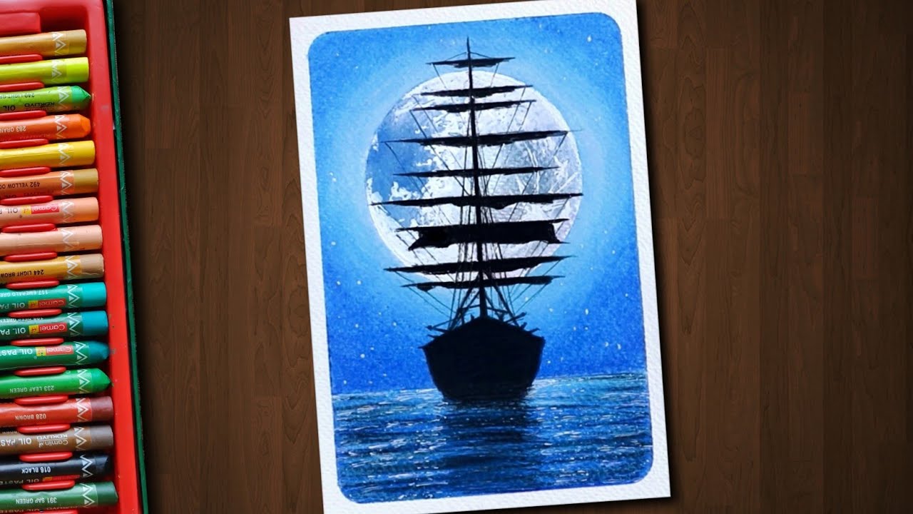 Ship in the Sea Drawing / Drawing with Oil Pastels / Step by Step