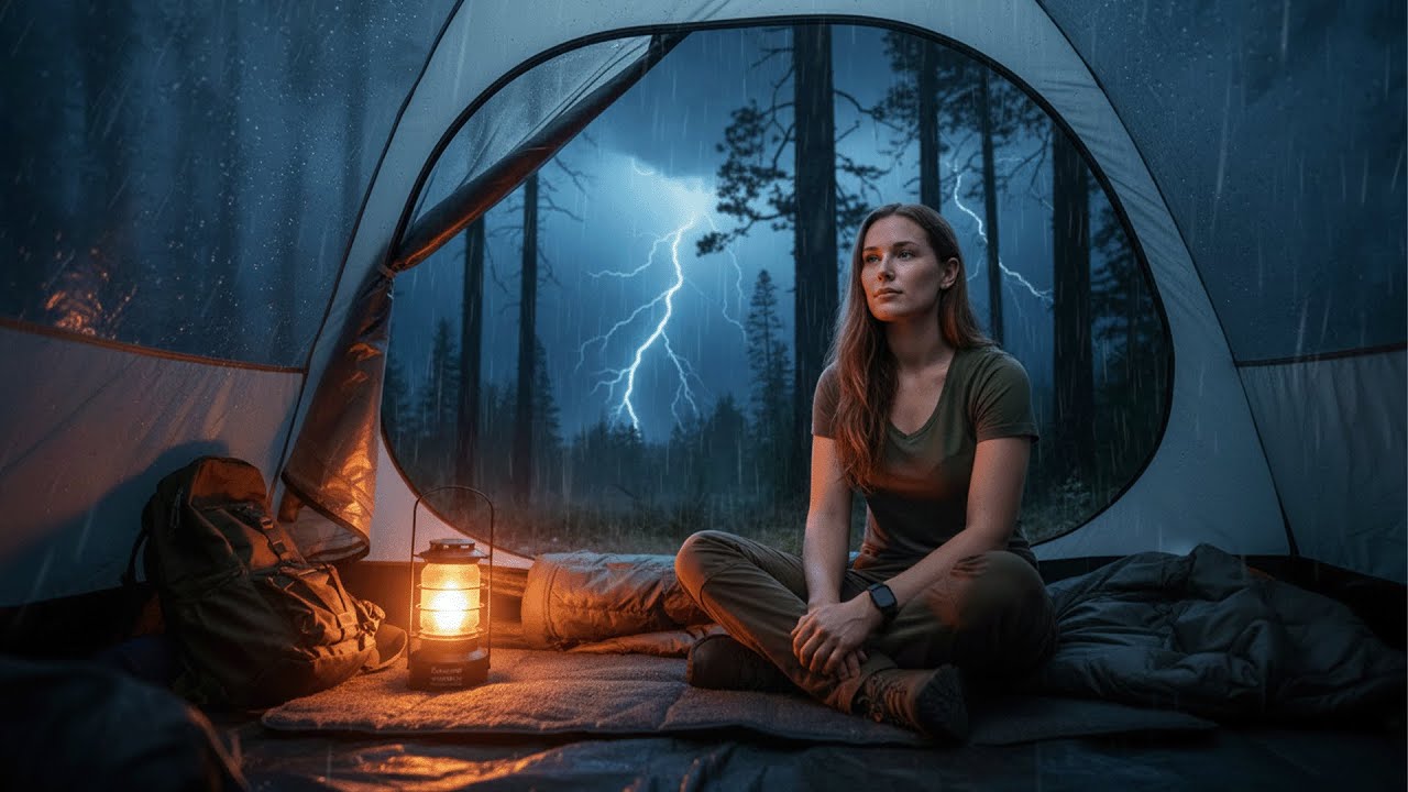 Camping During a Thunderstorm at Night