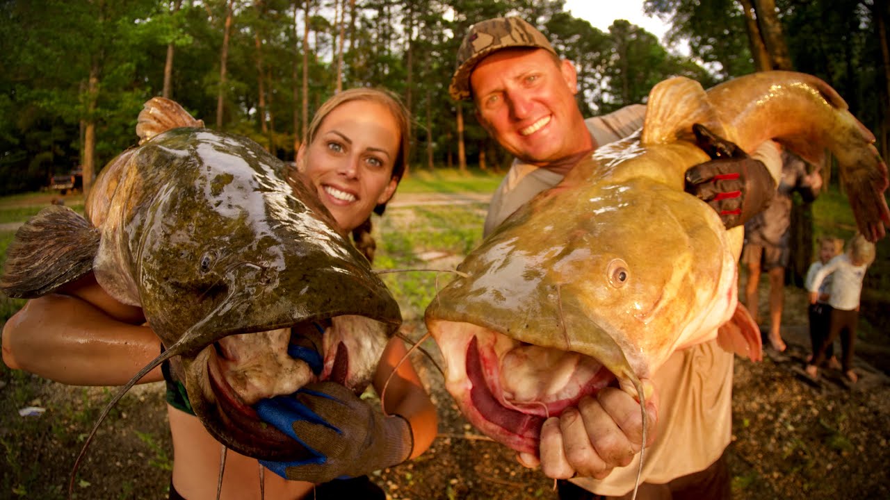 MASSIVE CATFISH Caught by HAND!!! {Catch Clean Cook} Catfish Noodling