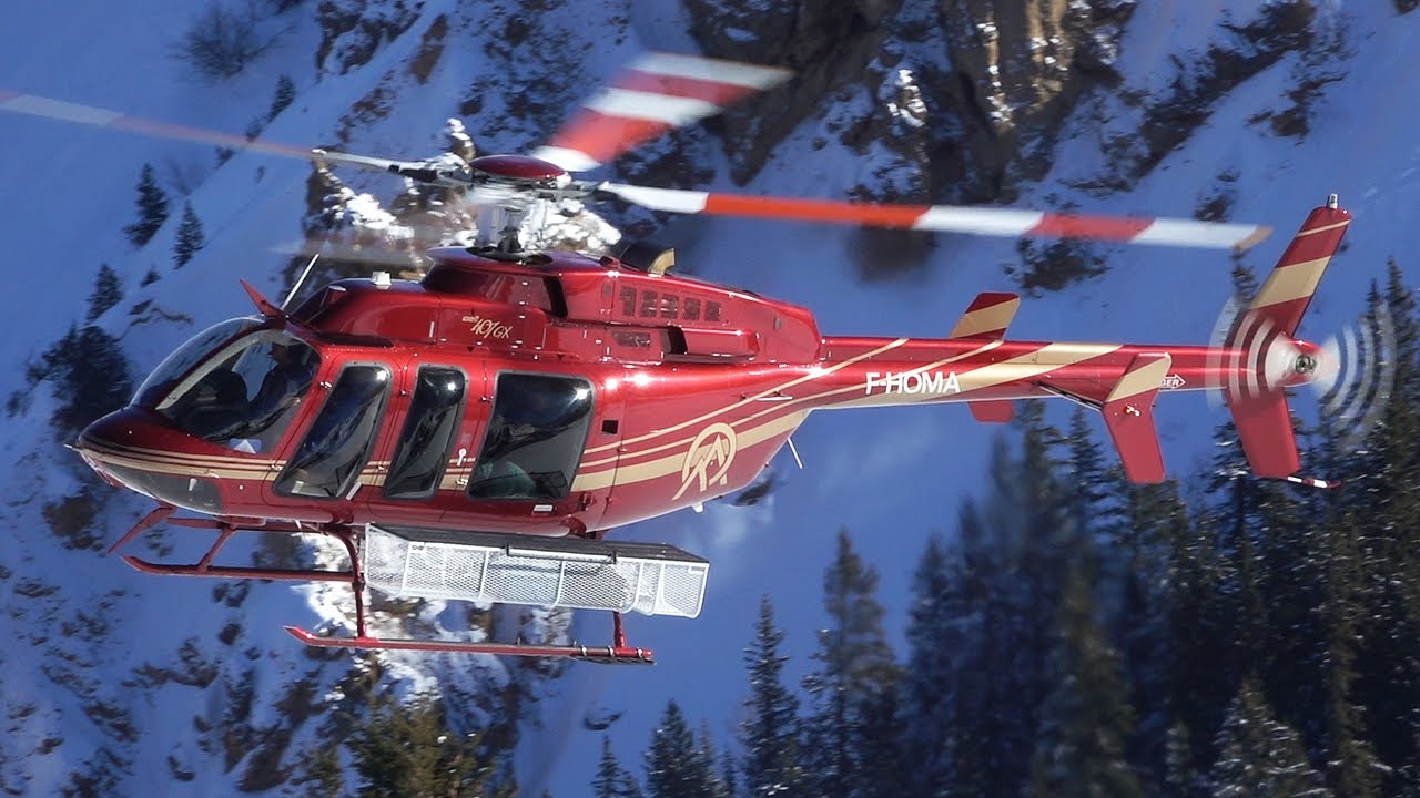 Stunning Bell 407 helicopter landing & takeoff action at Courchevel LFLJ | #helicopter