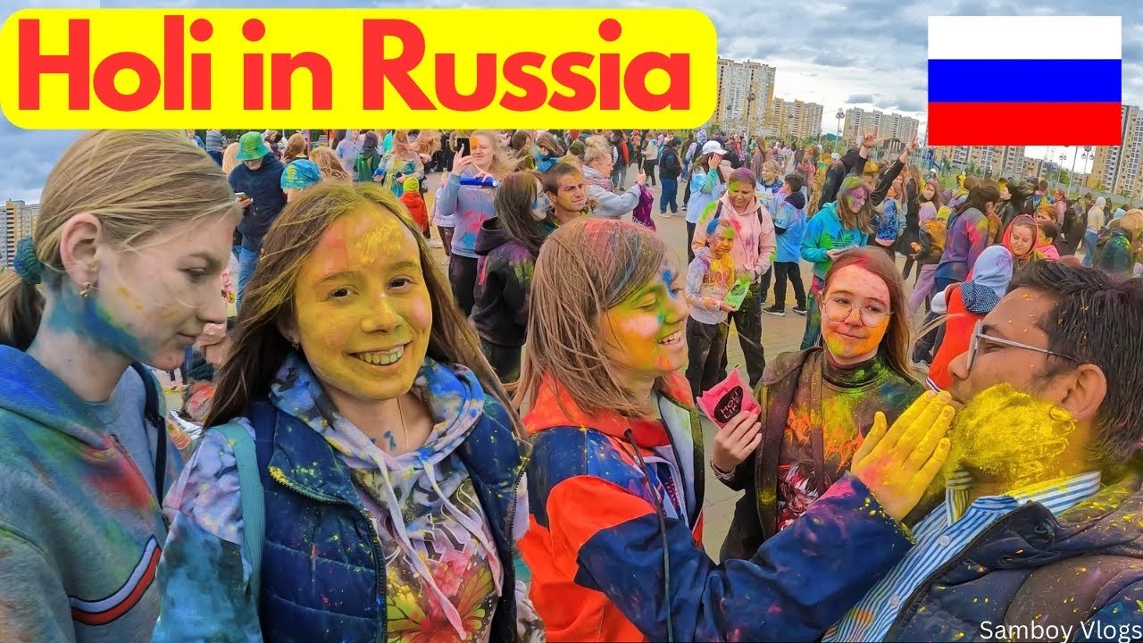 Холи в России | Холи с русским | Фестиваль цвета в России | День России 🇷🇺