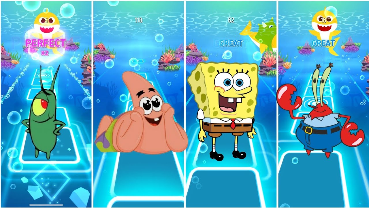 Squidward 🆚 Sandy cheeks 🆚 Mr karba 🆚 SpongeBob EDM rush tiles hop