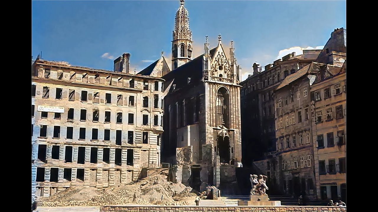 Beautiful but damaged Vienna (Wien) just after WW-II in color! [A.I. enhanced & colorized]
