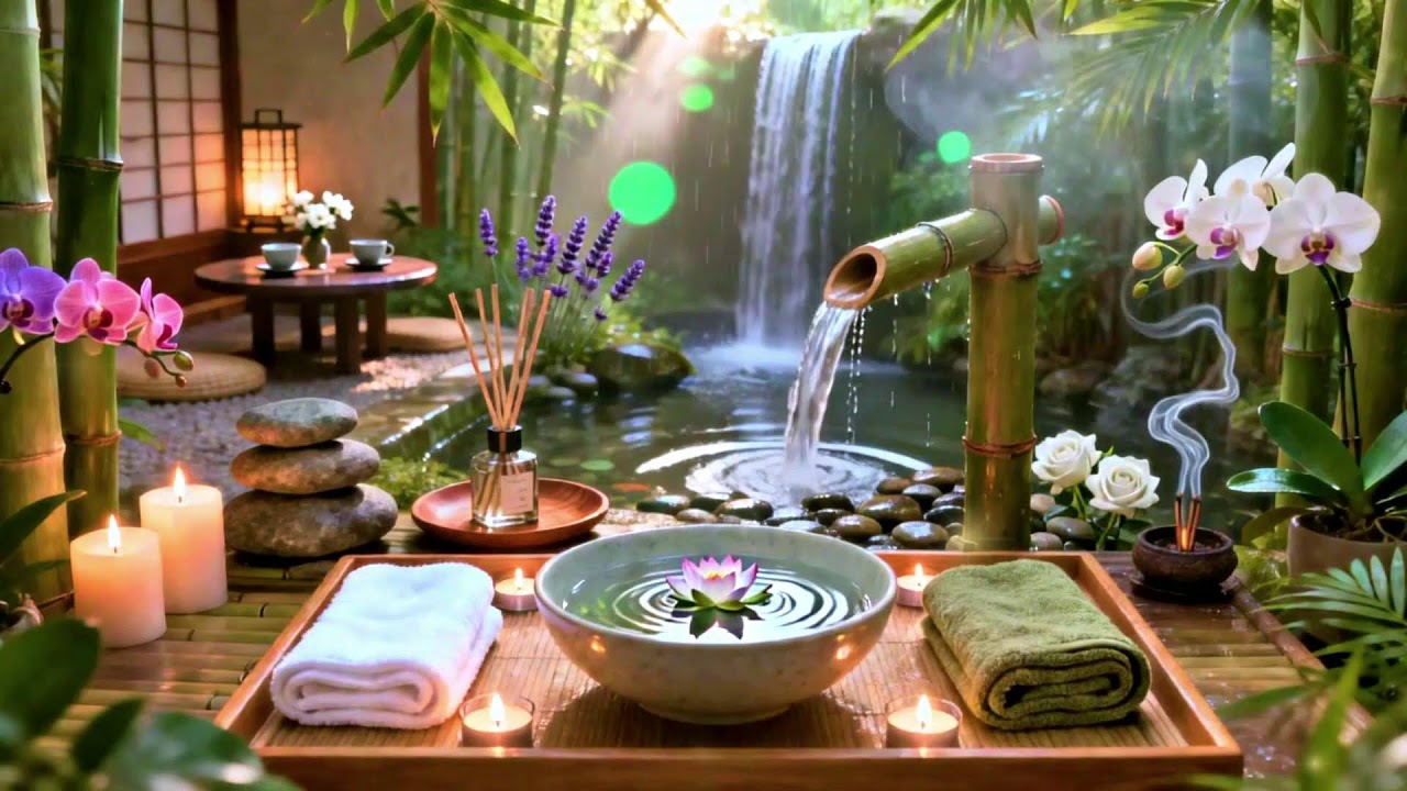 Relaxing Music + Japanese Garden Water Flow Stress Relief, Emotional Healing & Better Sleep