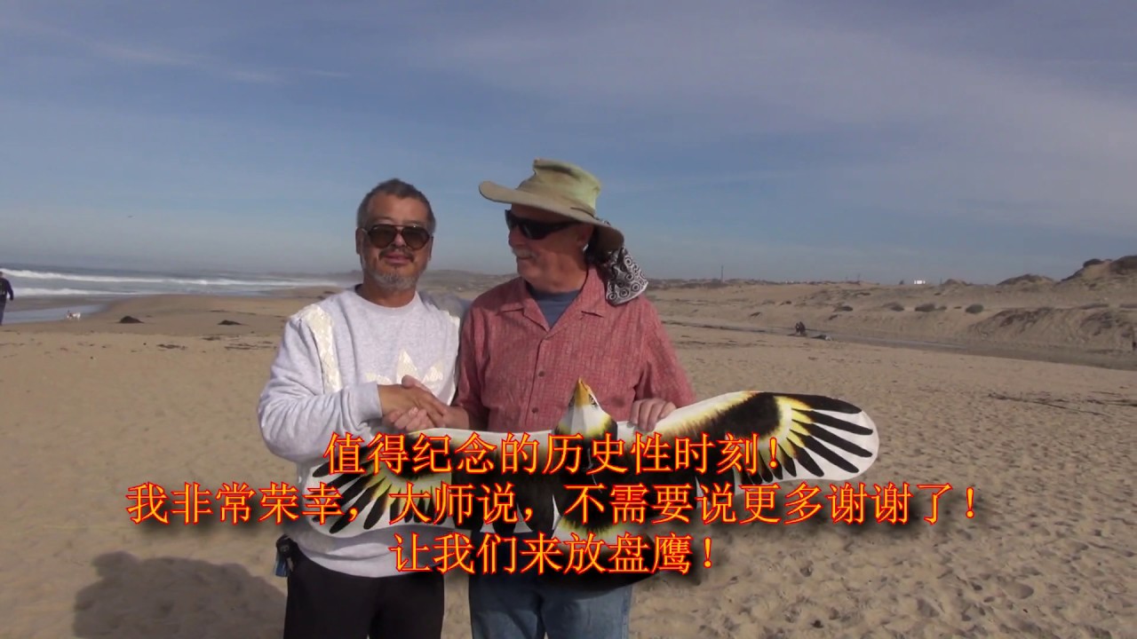 周大师沿着海滩放飞。
