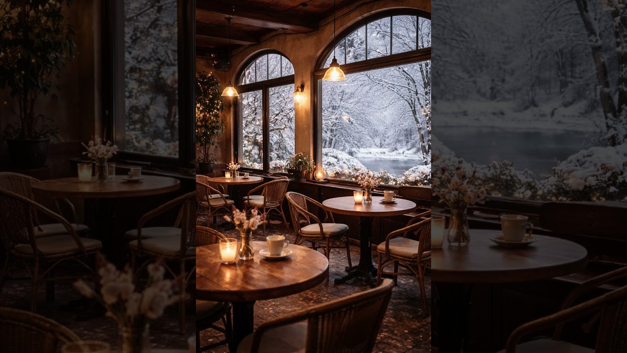 【作業用　聞き流し　ジャズBGM】　読書　仕事　家事　リラックスタイムに　Cozy Winter Café Ambience ❄️ | Relaxing Jazz & Snowy View