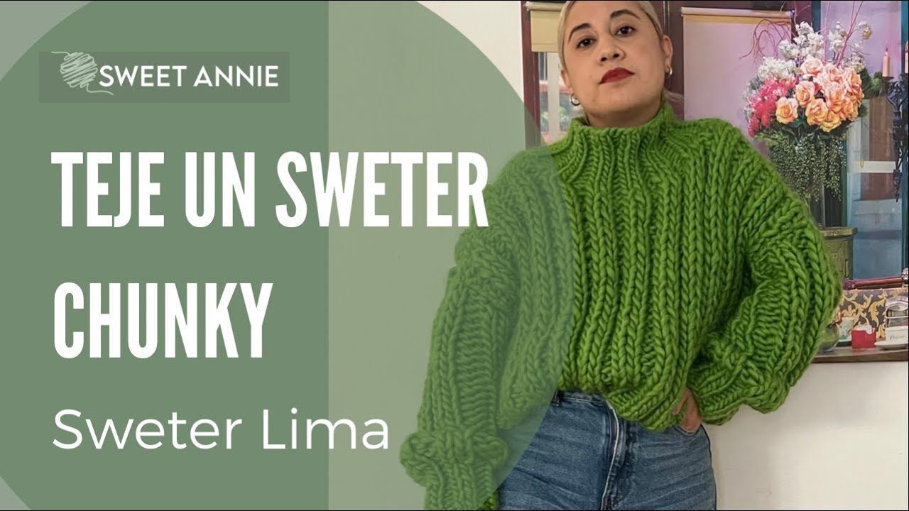 TEJE UN SUETER  CHUNKY A DOS A GUJAS