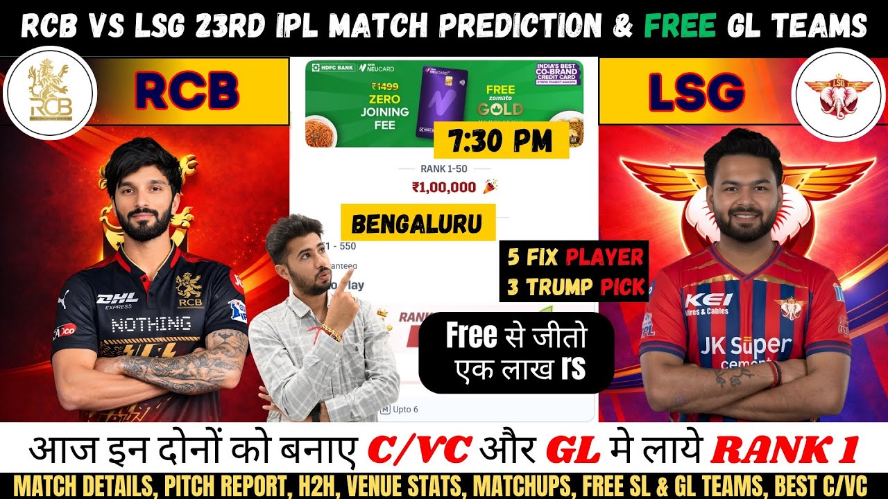 RCB vs LSG Dream11 Team, RCB vs LSG IPL 23rd Match Analysis , Bangalore vs Lucknow Dream11 Team