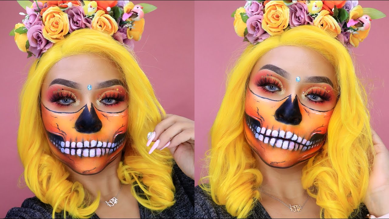 HALLOWEEN  MAKEUP   CALAVERA EN  TONOS CALIDOS
