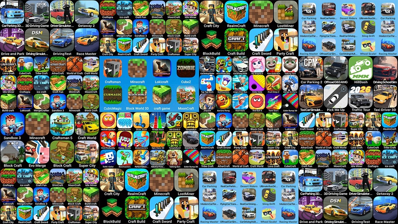 Car Parking Multiplayer 2,Red Ball 6,Red Ball 4,Minecraft,Craftsman,Gear Up,Shincraft,AtharCraft