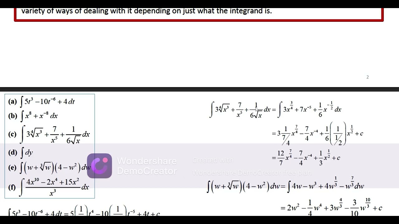 Indefinite Integral التكامل غير المحدد