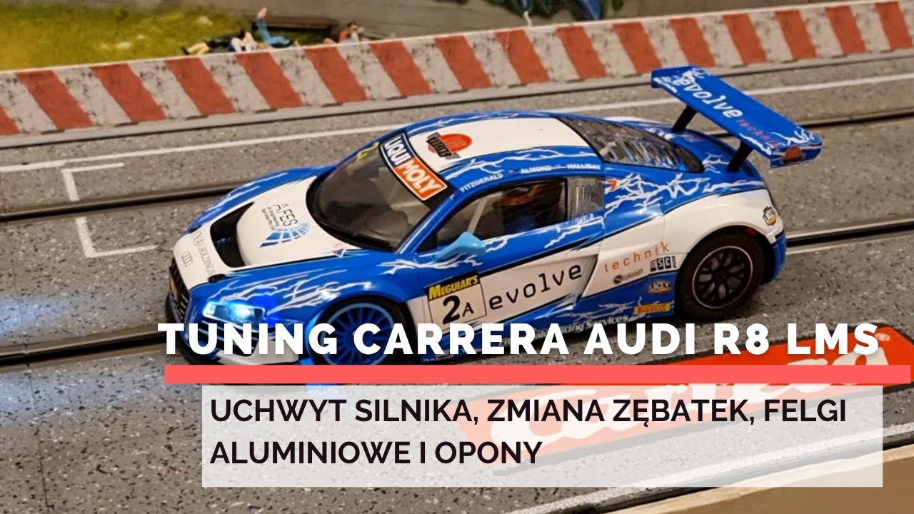 Tuning Carrera Audi R8 nowy uchwyt silnika Frankenslot, zmiana zębatek, felgi aluminiowe i opony