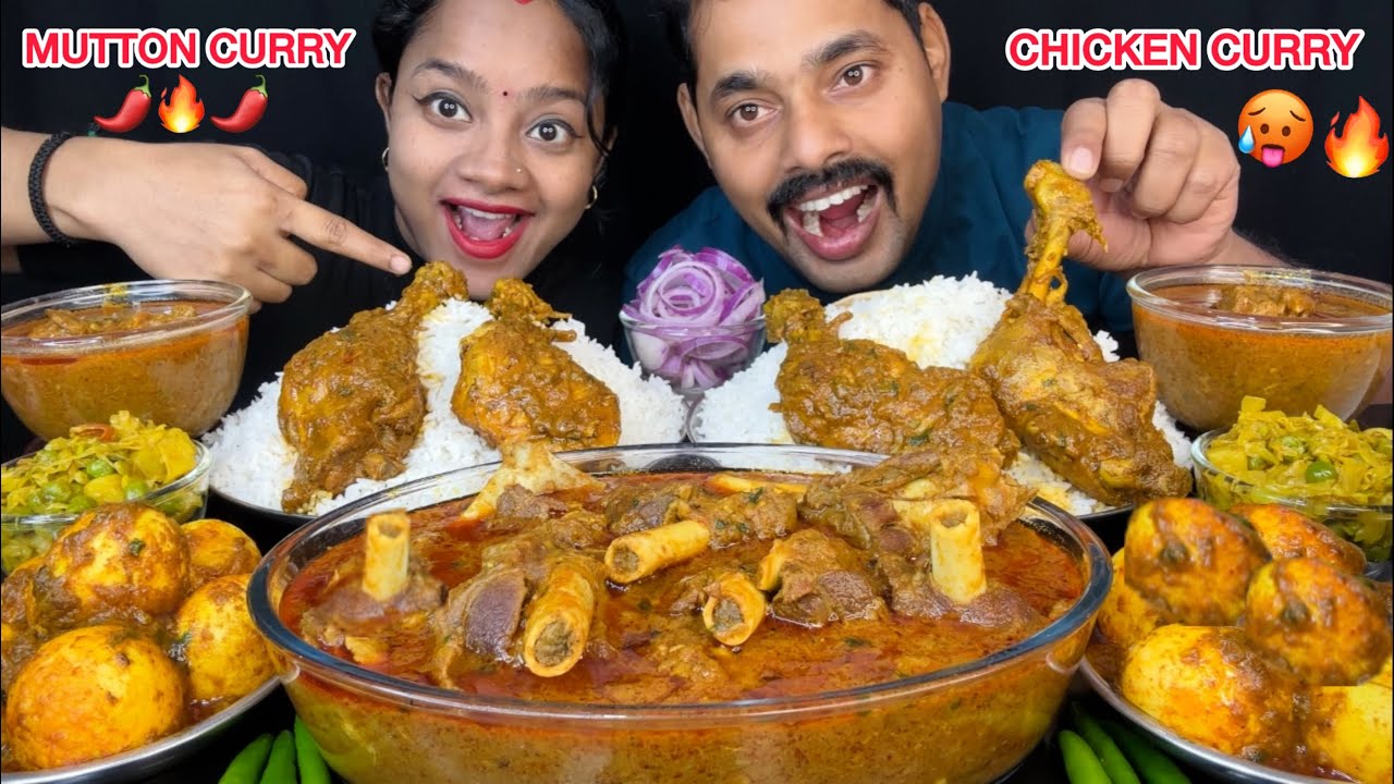 SPICY MUTTON CURRY, CHICKEN MASALA, EGG MASALA, MATAR GOBHI BHAJA EATING 🌶️ FOOD EATING SHOW🔥