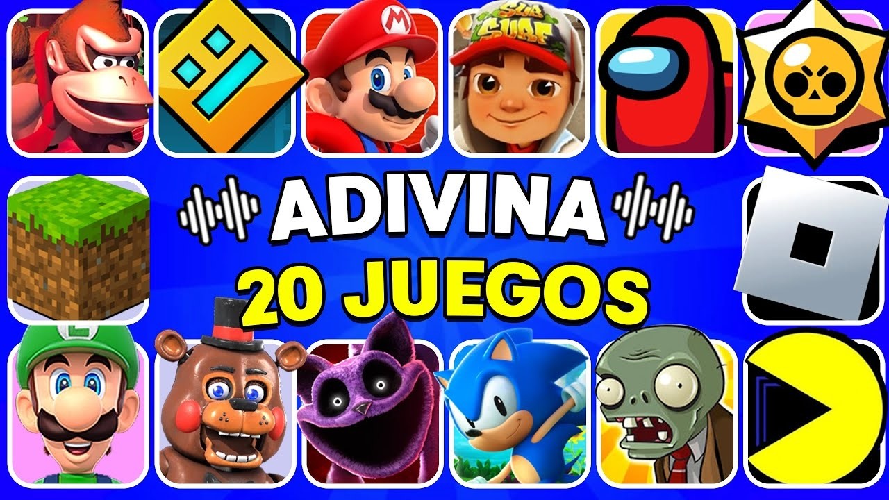 Adivina 20 JUEGOS Por La CANCIÓN🎶😎Mario bros❤️Minecraft💚Sonic💙Pacman❤️FnaF 2🐻🎤