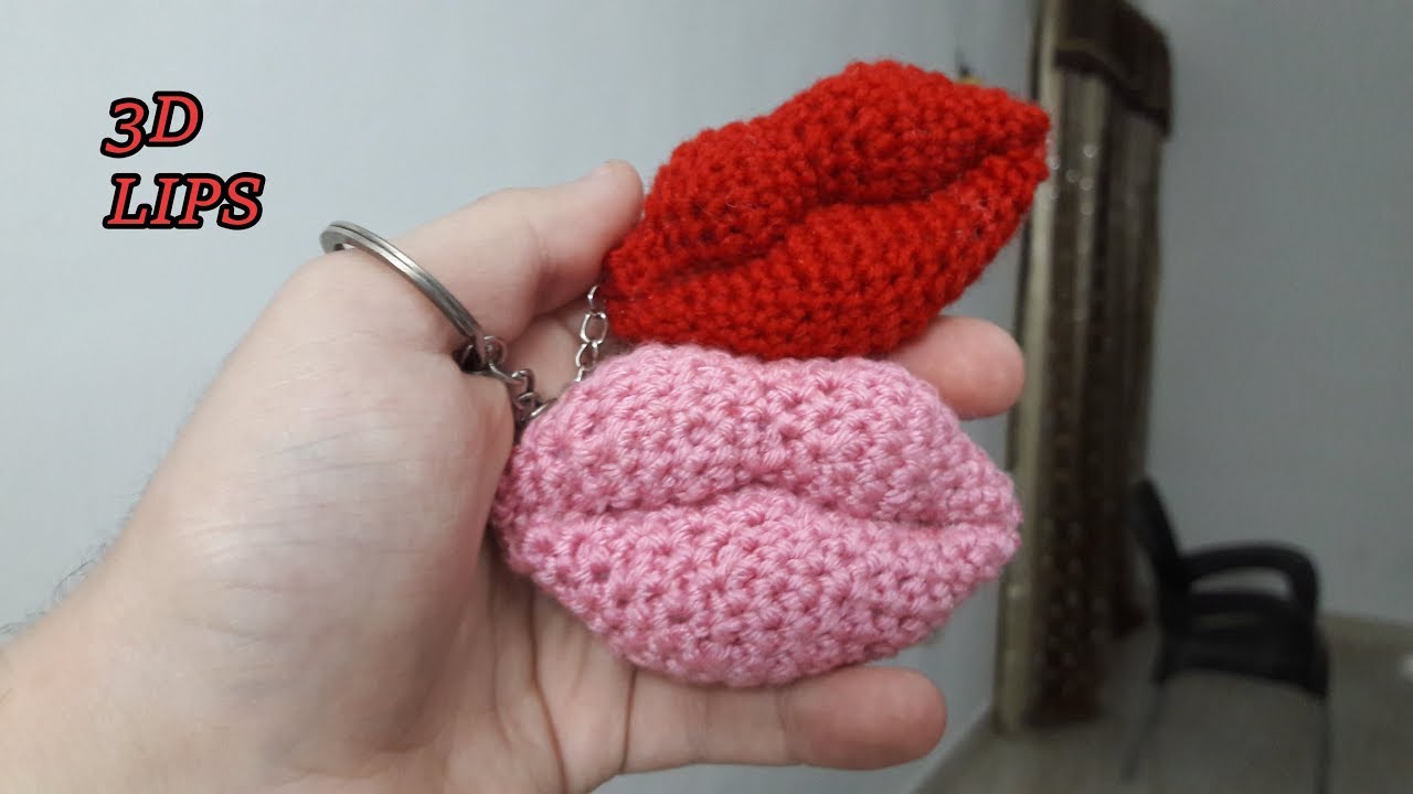 كروشيه ميدالية شفاه 💋 3D روعة