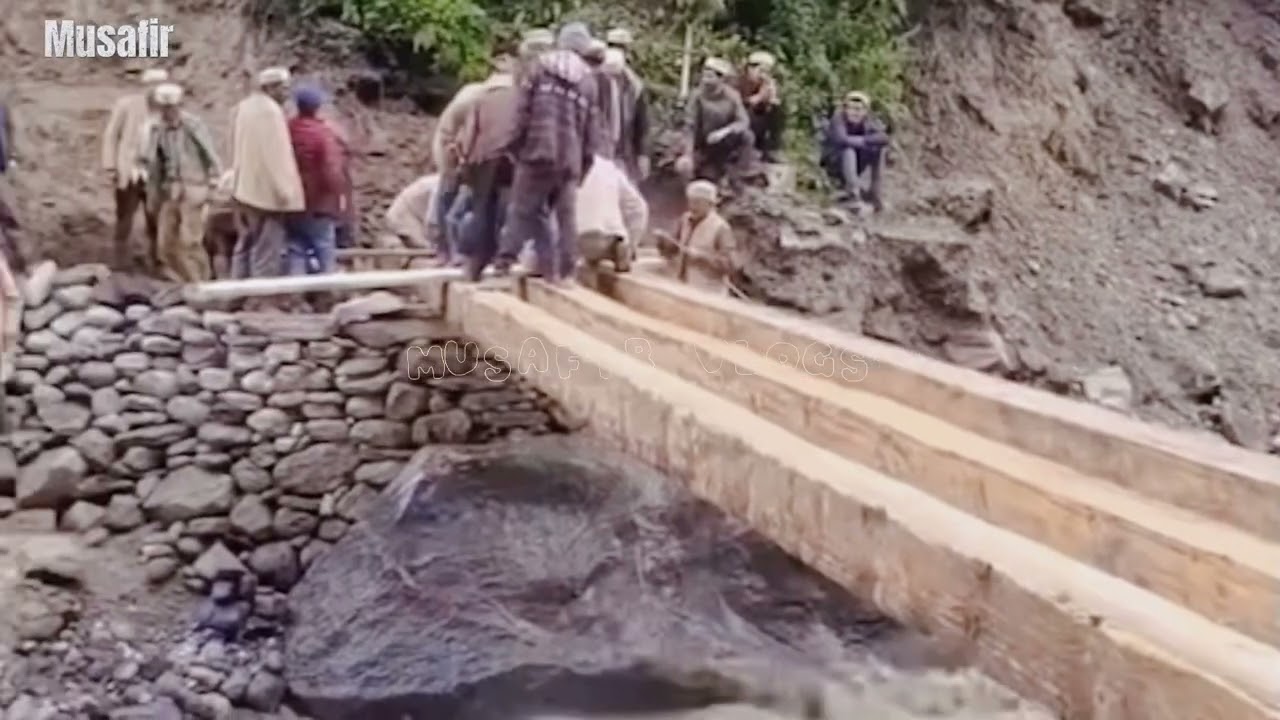 Malana - Villagers made foot bridge after flood without any technical support #malana #flood
