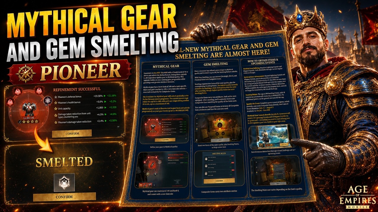 🚨 MYTHICAL GEAR & GEM SMELTING Explained! | Pioneer Server First Look | Age of Empires Mobile