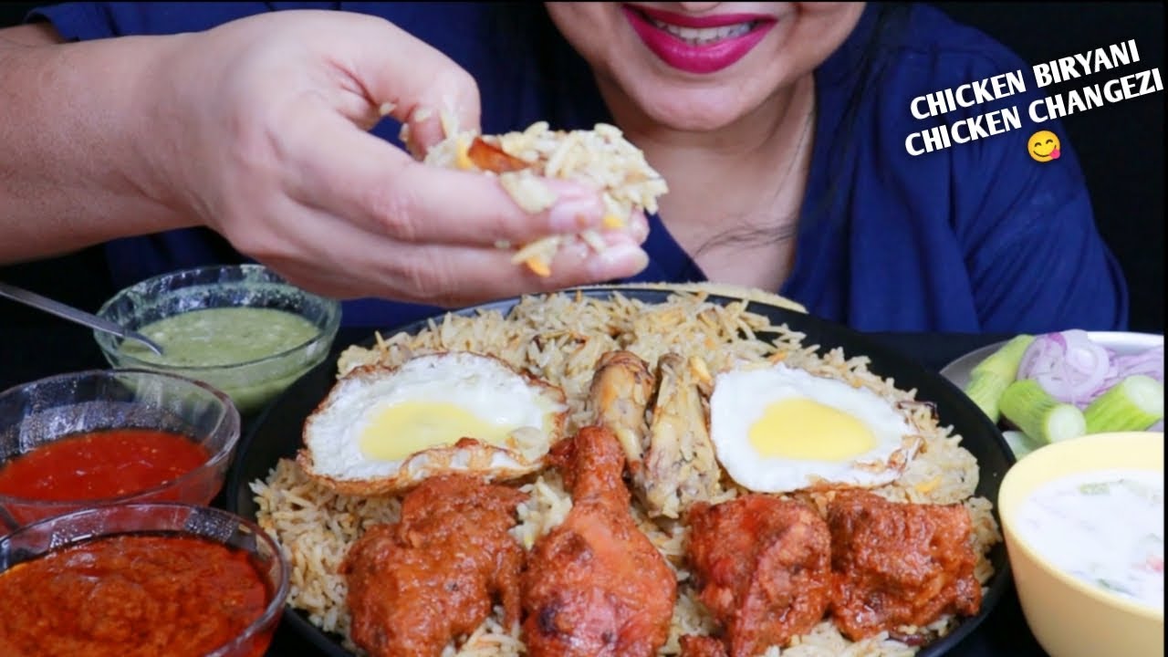 EATING CHICKEN BIRYANI CHICKEN CHANGEZI RAITA SALAD|EATING MYWAY|MUKBANG*FAILED*INDIAN FOOD VIDEO