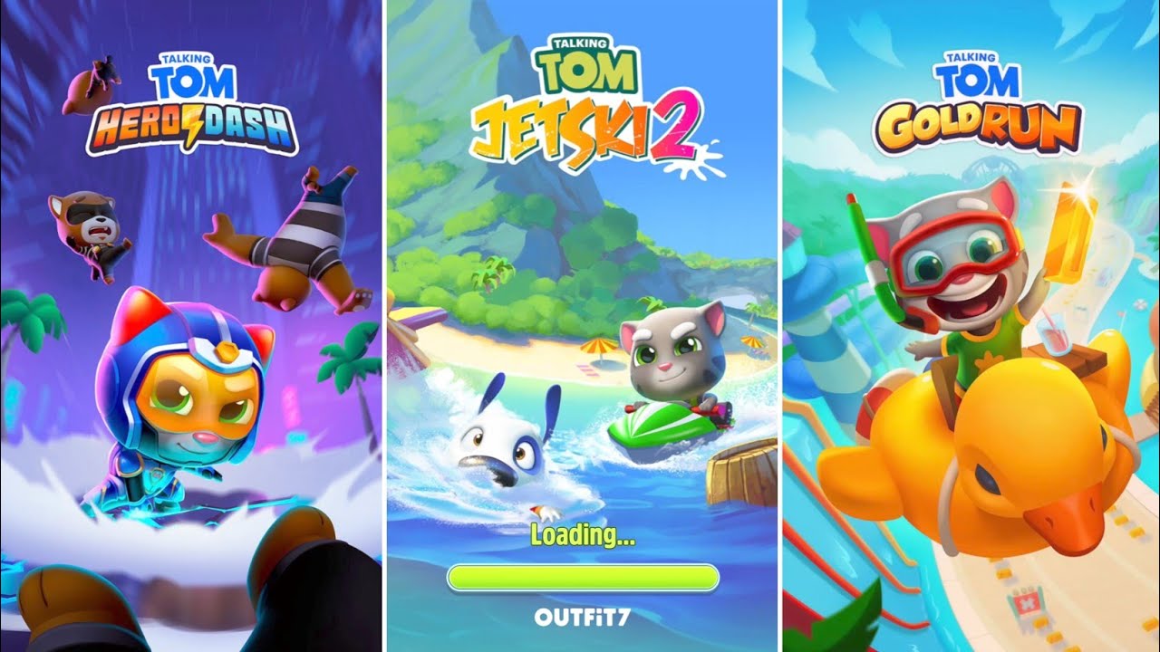 Talking Tom Gold Run Vs Talking Tom Hero Dash Vs Talking Tom Jetski 2 Vs Full Walkthrough - Gameplay